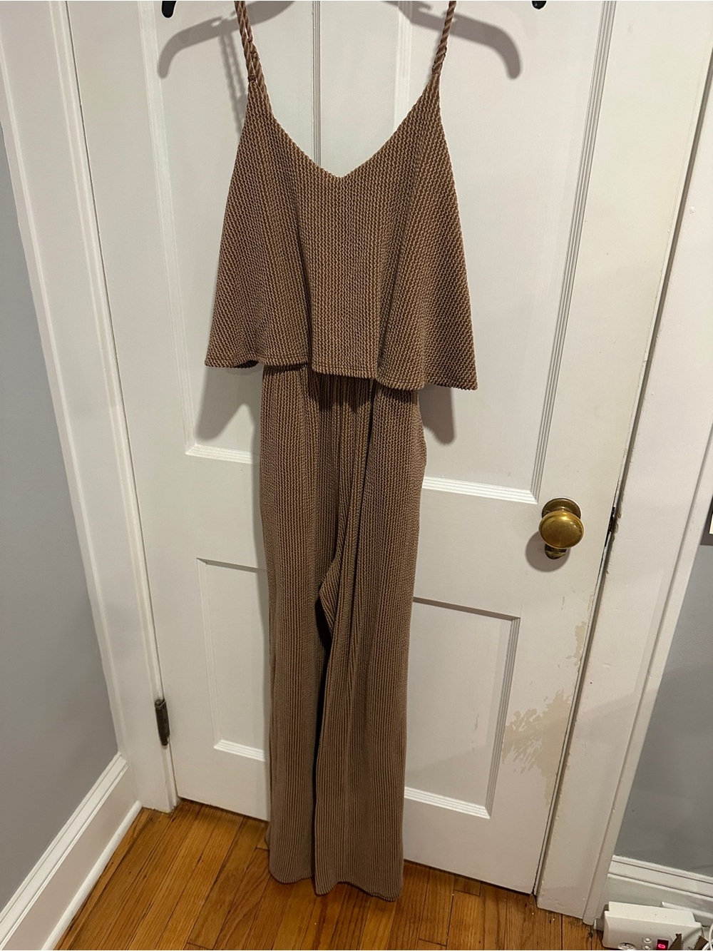 Brown Knit Wide-Leg Jumpsuit with pockets!